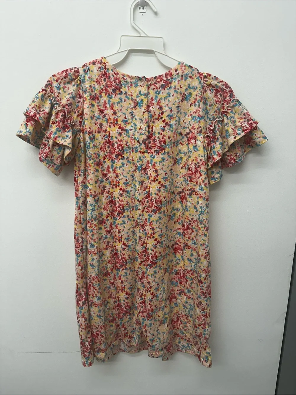 Isobella & Chloe Floral Ruffle Sleeve Dress in Yellow, Red & Blue